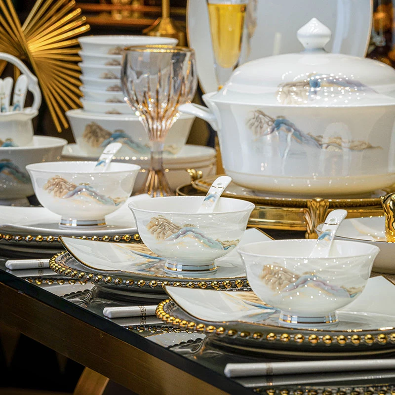 碗碟套装家用2025新款高颜值景德镇中式陶瓷碗盘碗具乔迁新居餐具