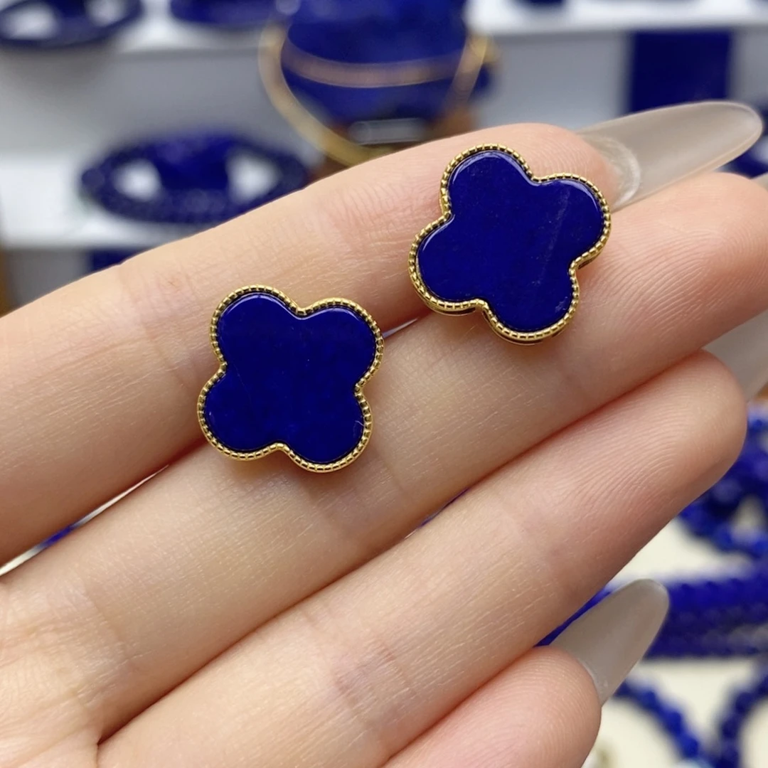 青金石银S925镀金镶嵌耳饰