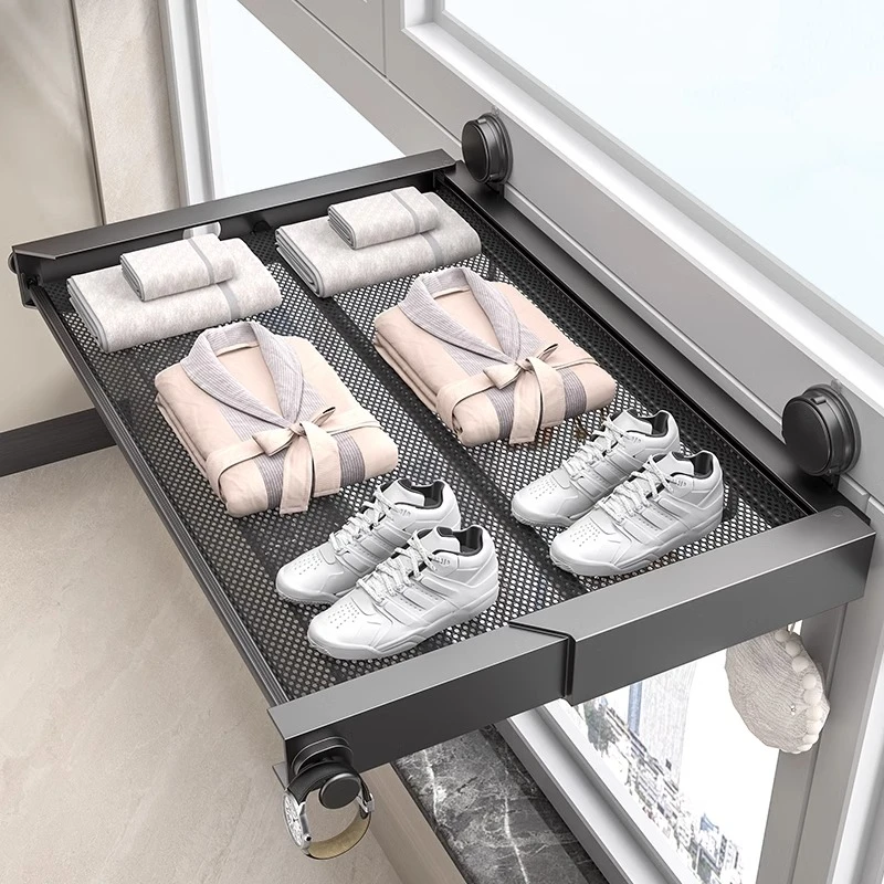 吸盘隐形晾衣架伸缩折叠晾晒网室内凉晒袜子阳台空间利用晾衣神器