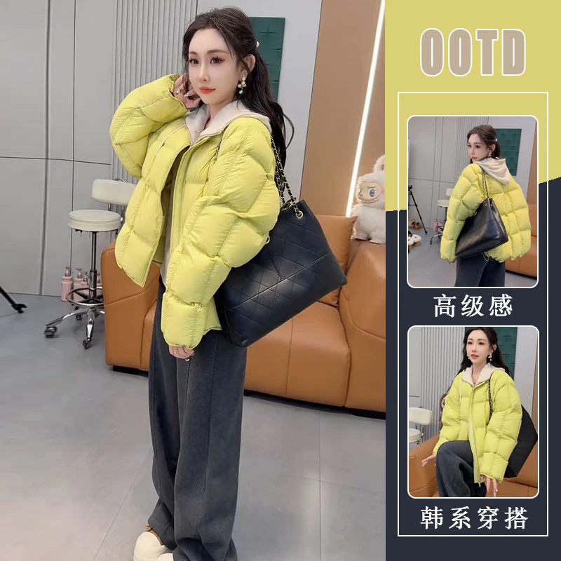 韩版时尚泡芙龟背小方格面包服女2025冬季款宽松保暖短款棉服外套