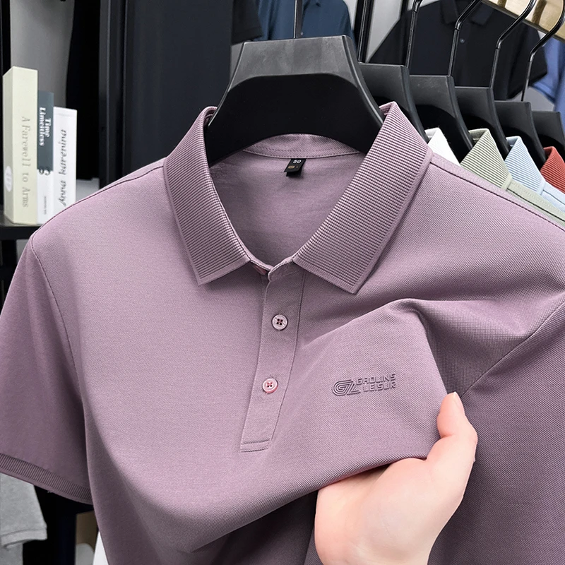 罗蒙夏季新款男宽松翻领短袖T恤中年爸爸商务休闲半袖纯色POLO衫