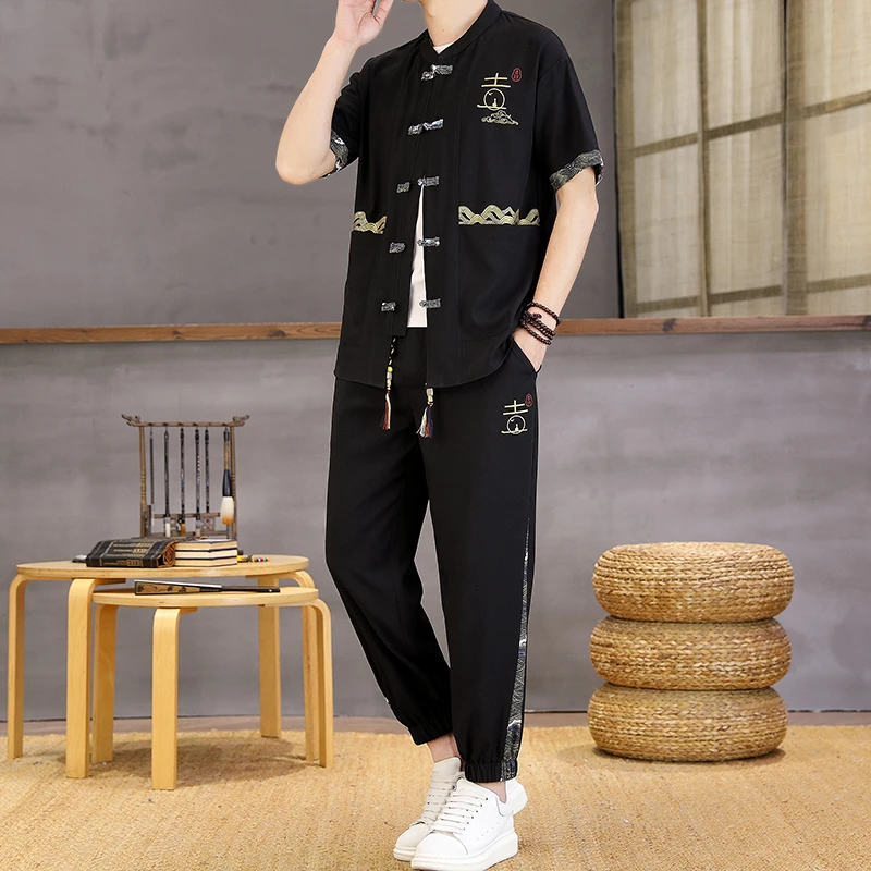 25夏季新款新中式国风唐装男士休闲复古国潮套装29