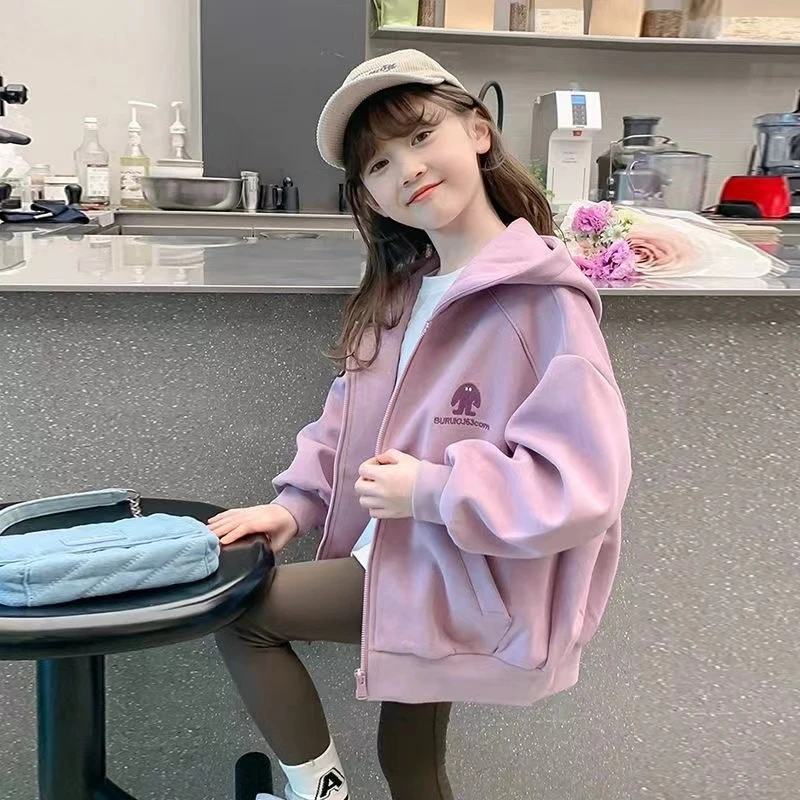女童外套春秋款2025新款洋气儿童秋装连帽卫衣小女孩秋季炸街上衣