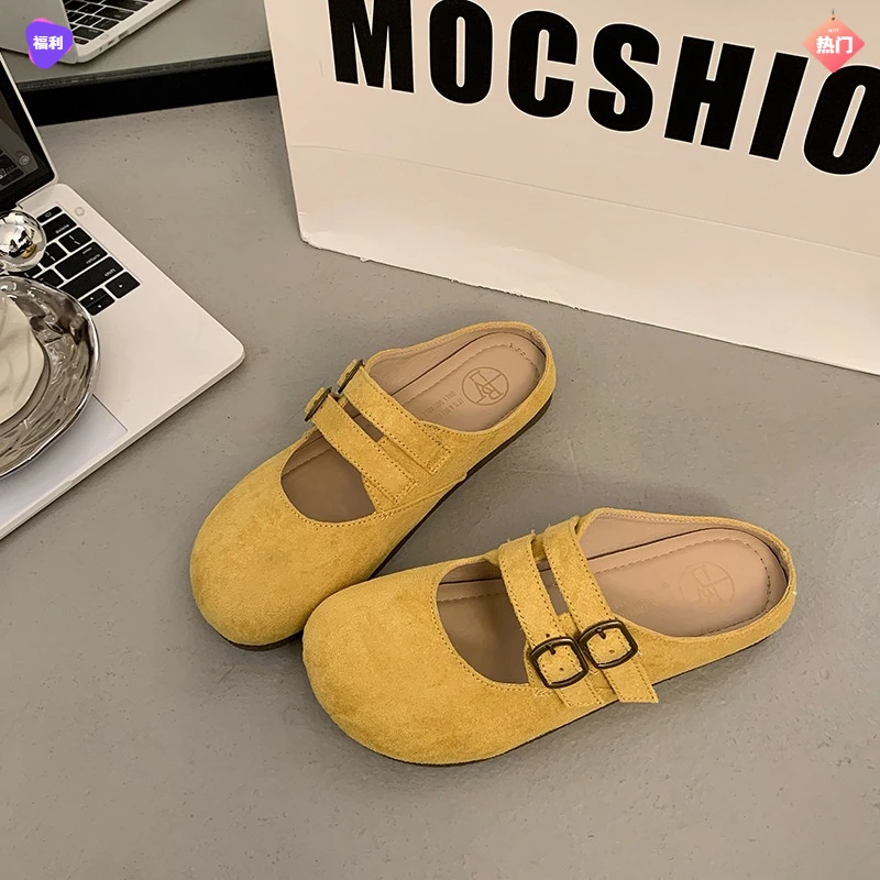 法式复古一脚蹬懒人上班鞋女夏外穿2025新款玛丽珍单鞋包头半拖鞋
