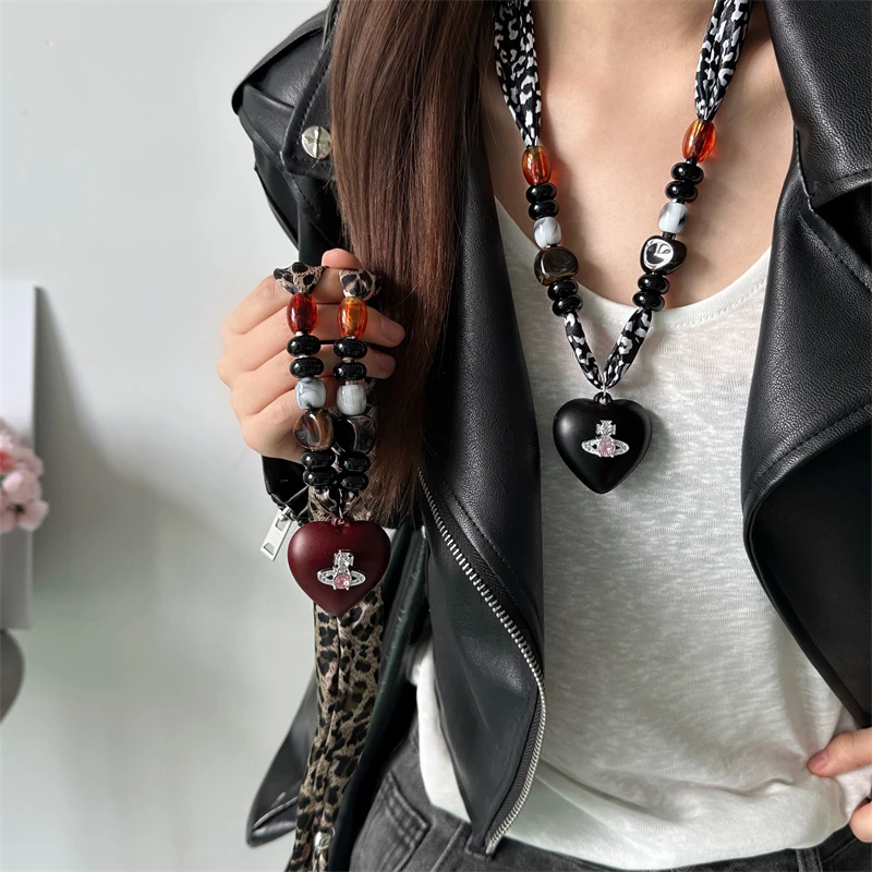 非金属布艺项链 X6047-1土星爱心项链气质时尚百搭复古个性小众