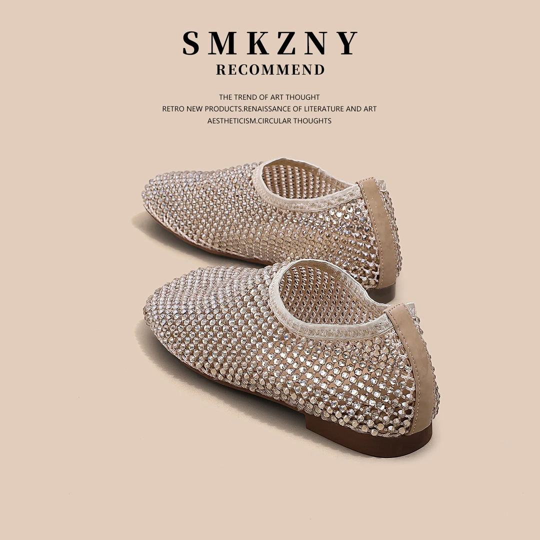 小众水钻铵空罗马凉鞋女款2025年新款夏天鞋子单网透气休闲单鞋