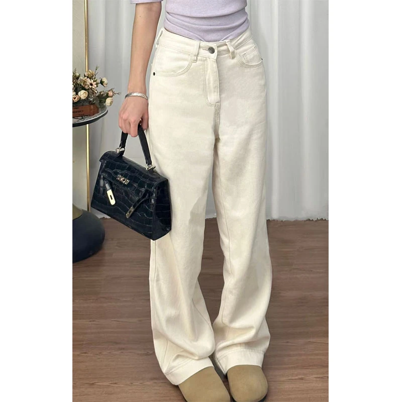 百搭白牛~奶杏色超模神裤！三本针直筒高腰牛仔裤KC173