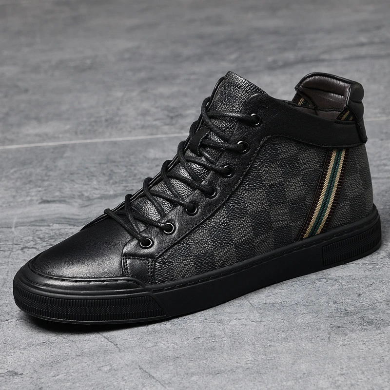 秋冬季青年欧洲站潮流高帮休闲男板鞋真皮加绒保暖棉鞋时尚短靴子