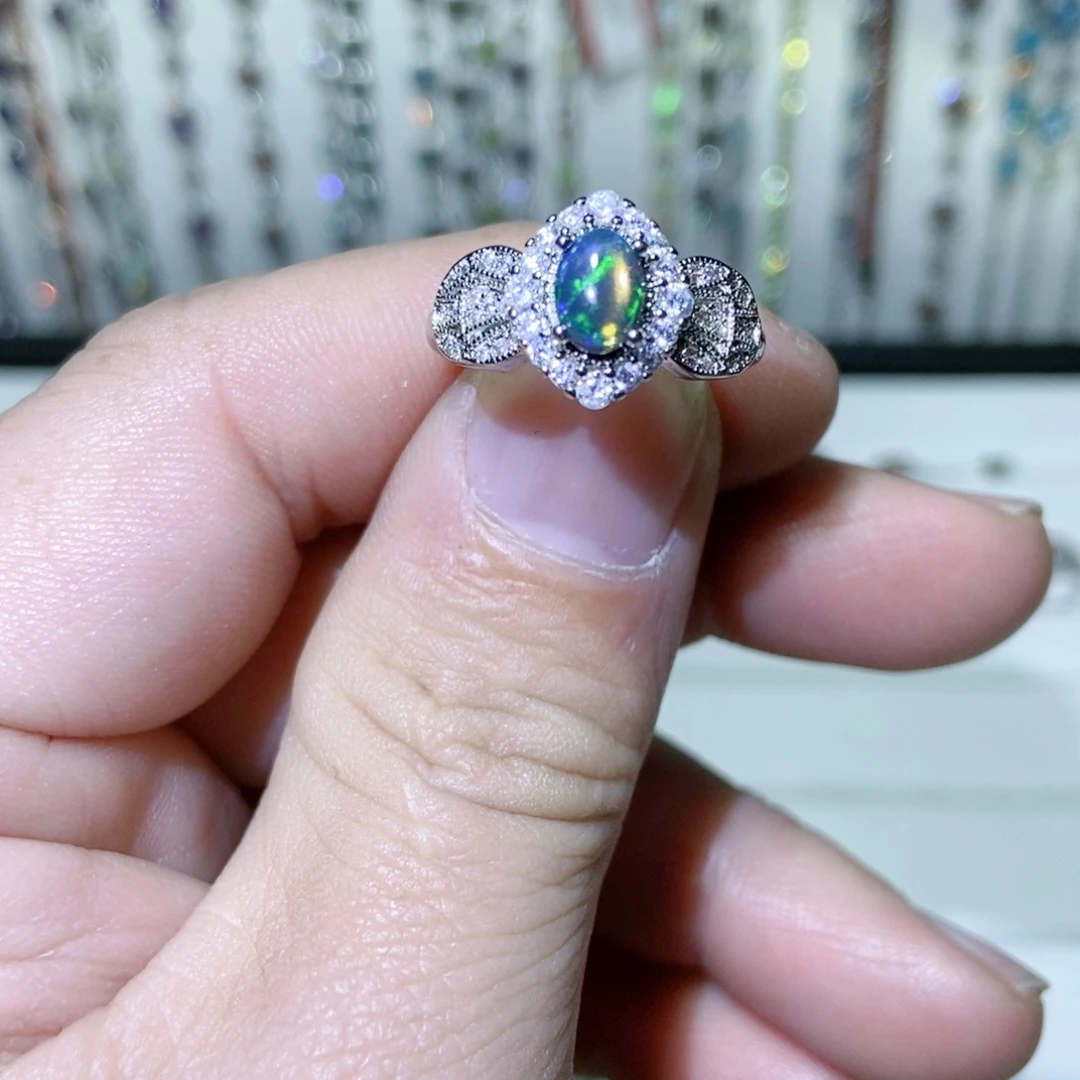 绿水晶戒指银S925镶嵌
