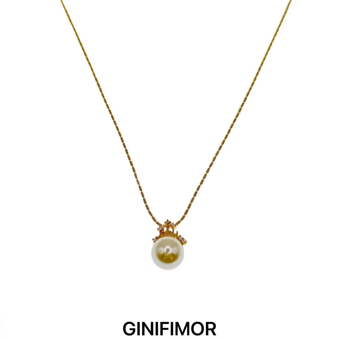 GINIFIMOR 铜合金项链 梦幻城堡公主项链法式宫廷珠珠锁骨链