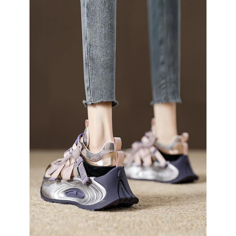 潮牌厚底老爹鞋女2025春秋新款时尚百搭透气增高松糕鞋水钻休闲鞋