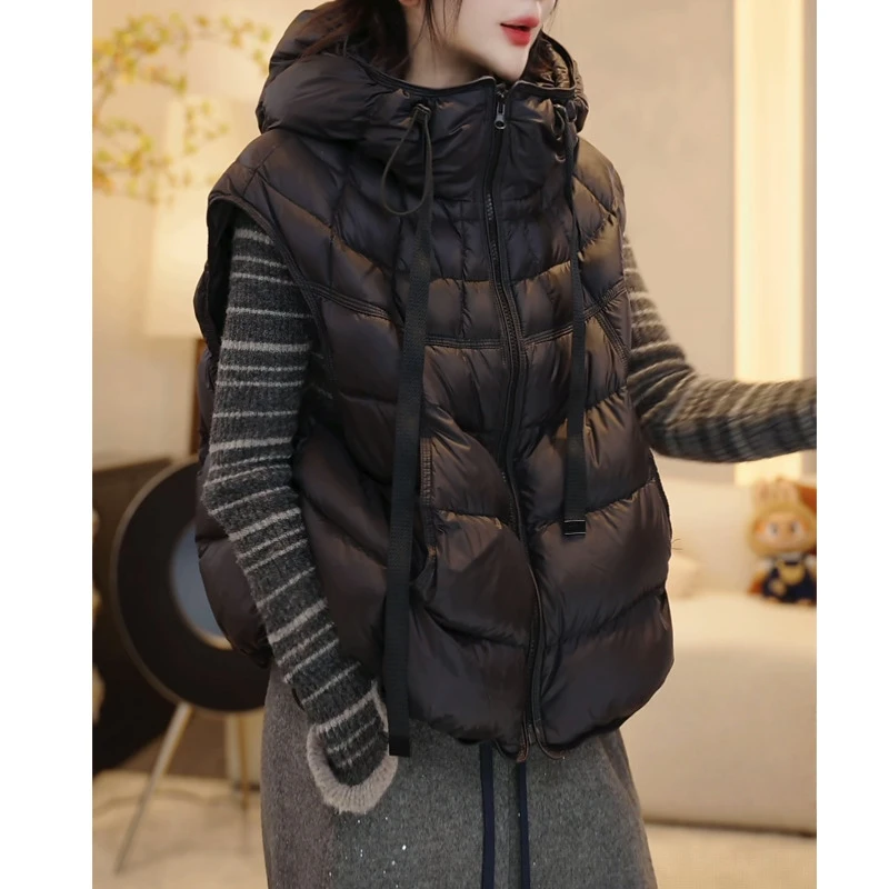 连帽短款保暖棉马甲女2025秋冬新款时尚洋气棉服马夹洋气时髦上衣