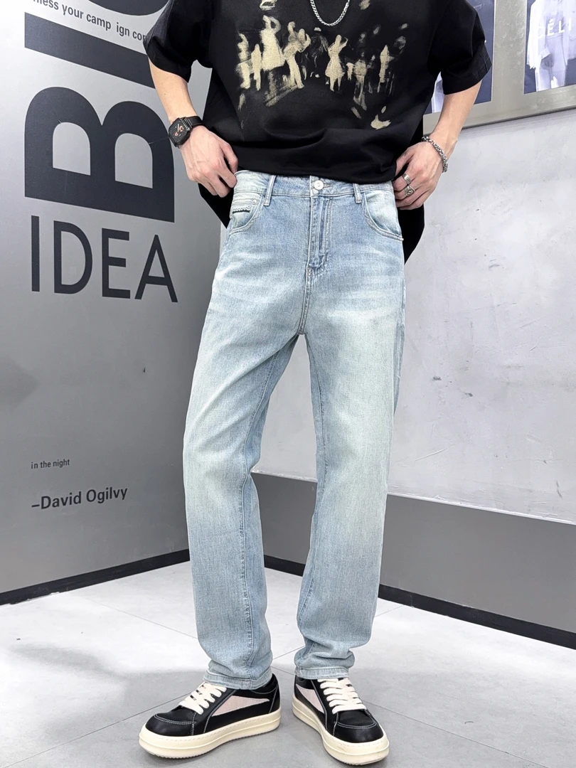 【小璐优选】夏款薄款男士直筒复古浅蓝的长裤牛仔裤