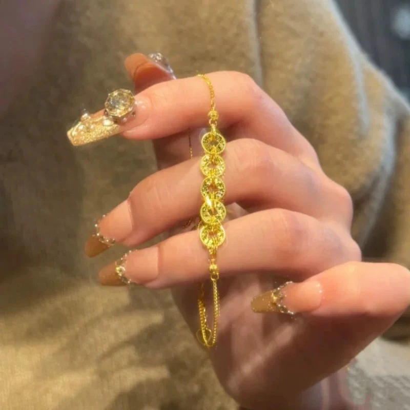 碎冰冰五帝钱币s925纯银手链女爆闪钱币流苏手环小红书同款手饰品