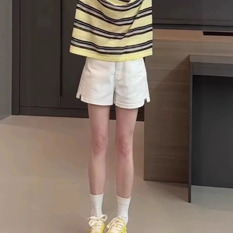 2025夏季新款弹力开叉牛仔短裤女小个子高腰百搭显瘦a字阔腿热裤