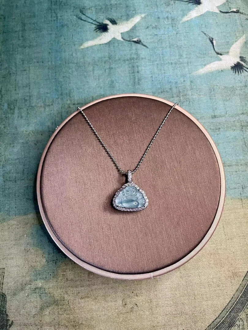 天然A货翡翠 女士佛公简约时尚冰蓝设计-2504170010