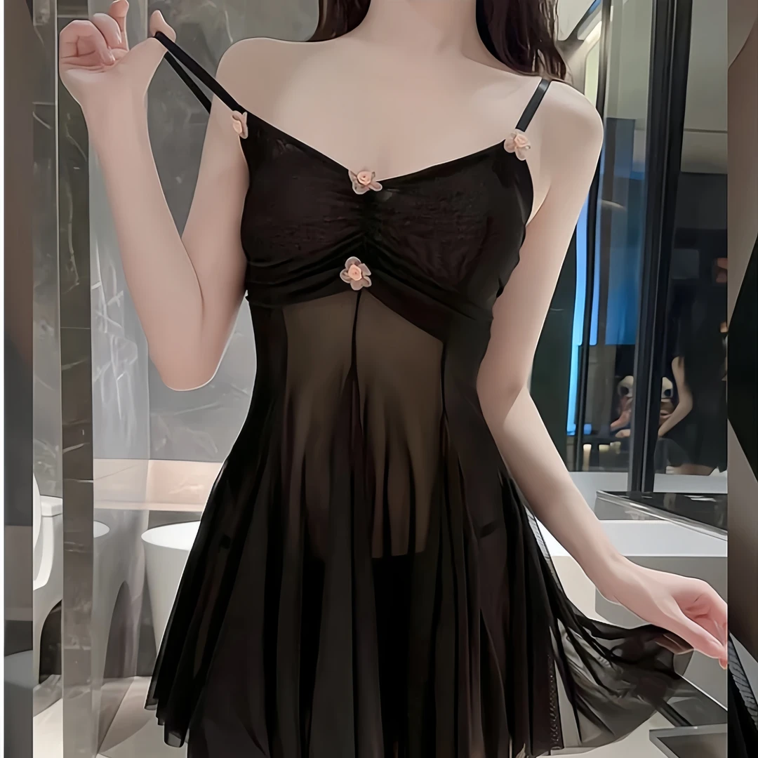 新款网红法式吊带黑色纯欲蕾丝睡裙网纱高级保守夏季露背显瘦睡衣