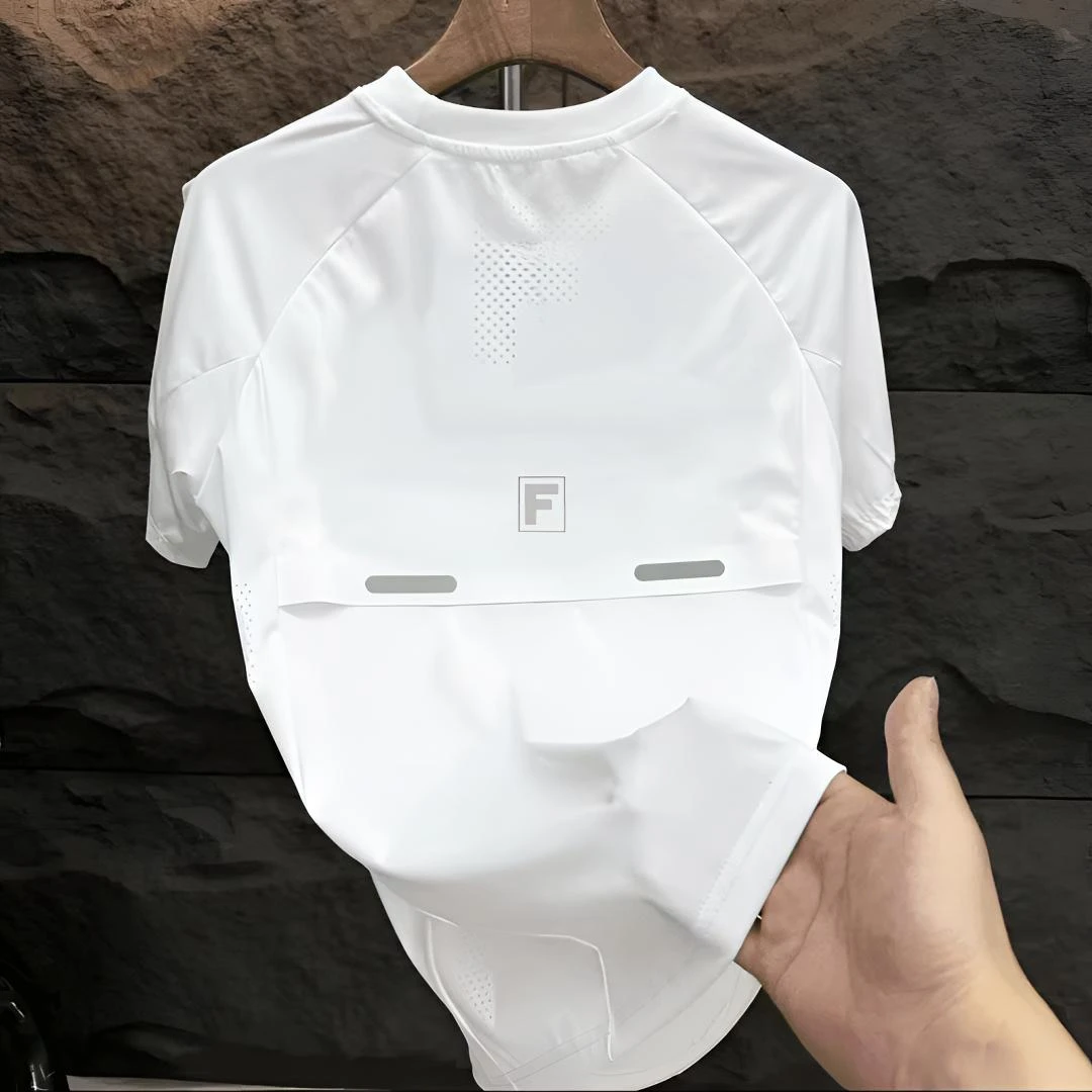 儿童中大童F标新品白色蓝色拼接夏季速干衣服男女宝同款T恤