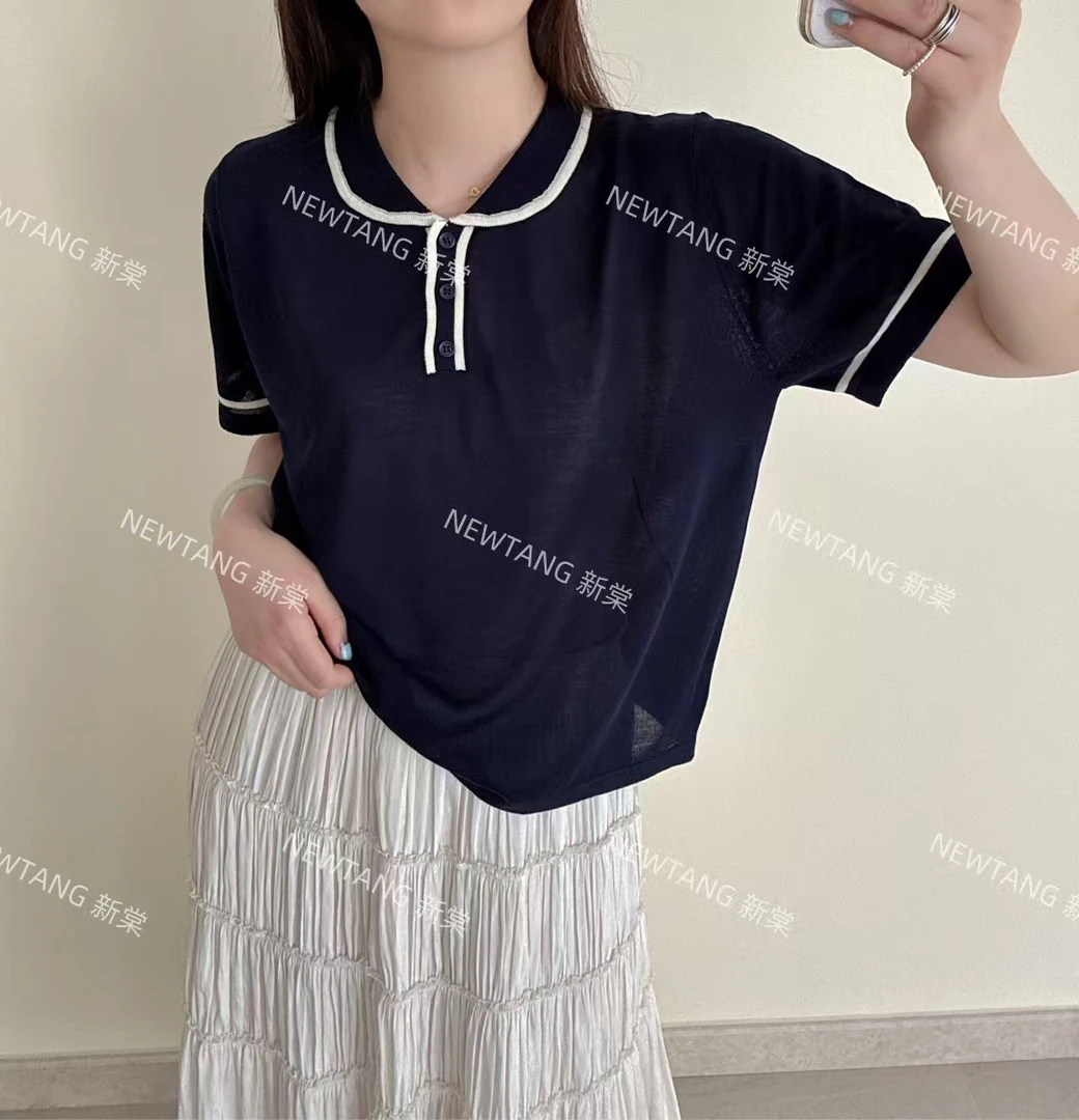 【优等生】45时尚夏季三粒扣娃娃领减龄柔然百搭短袖
