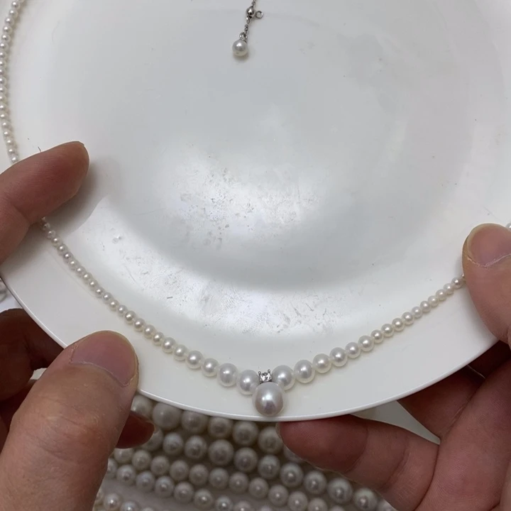 淡水珍珠银S925镶嵌渐变珍珠戴妃项链