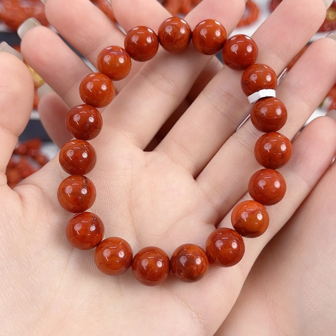 南红玛瑙未镶嵌瓦西柿子红火焰10mm手串