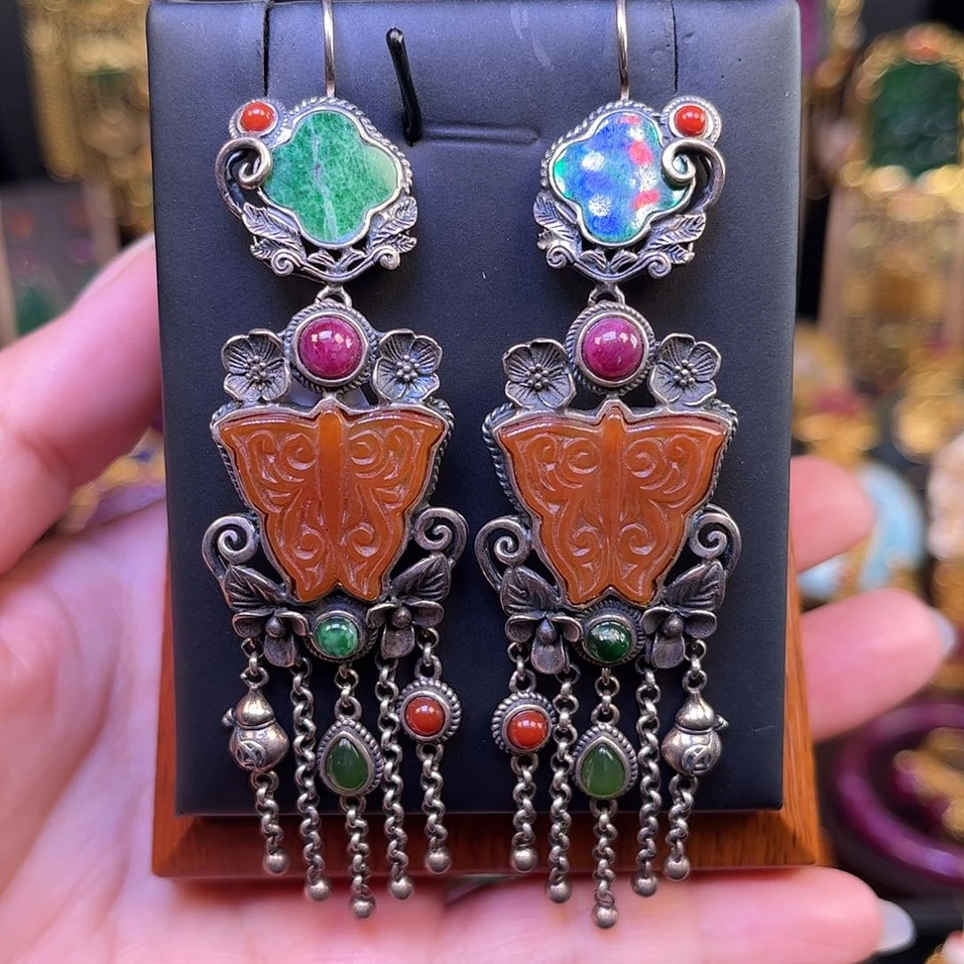 银S925镶嵌翡翠耳坠台湾工