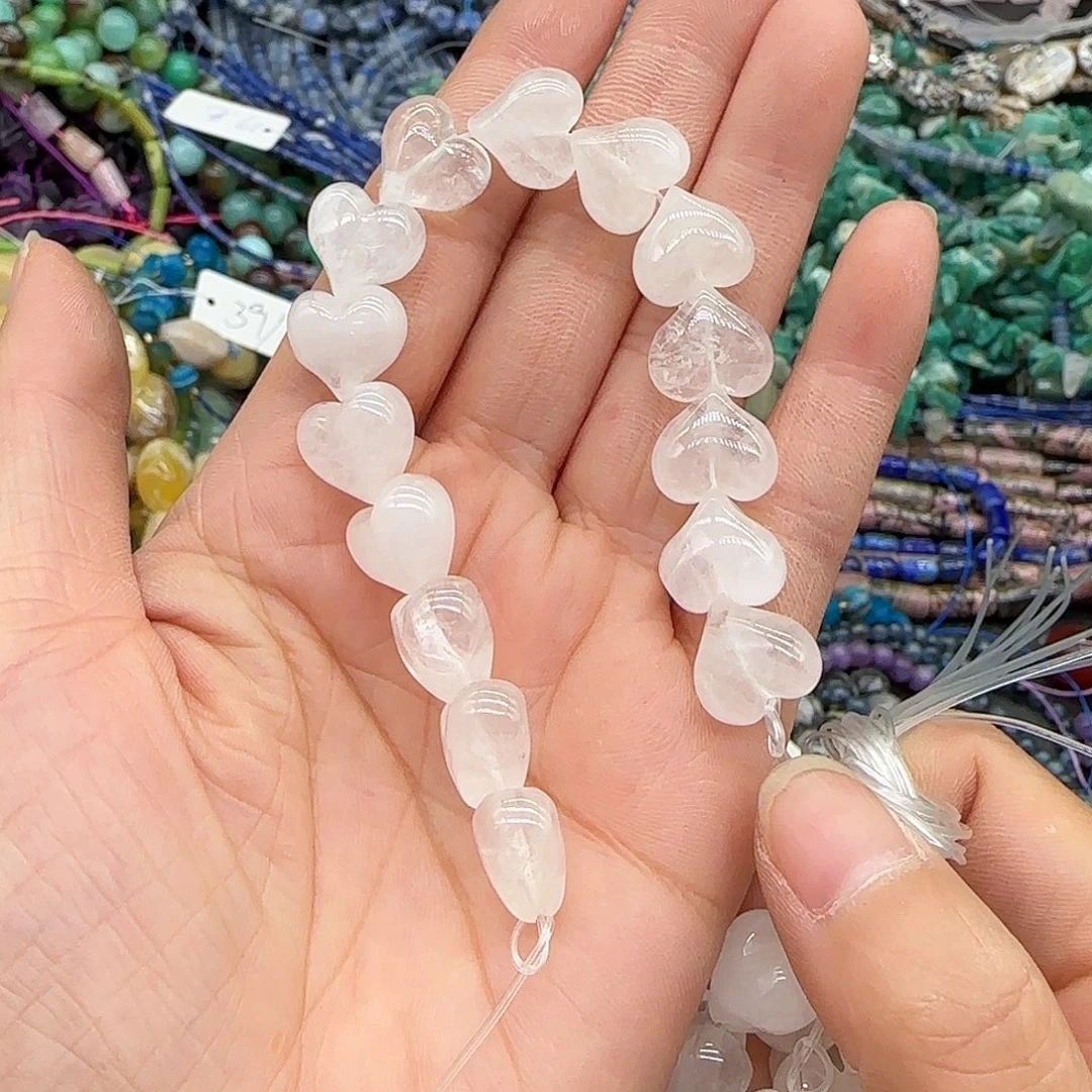 玛瑙/玉髓合金珠宝半成品白水晶爱心12mm半条
