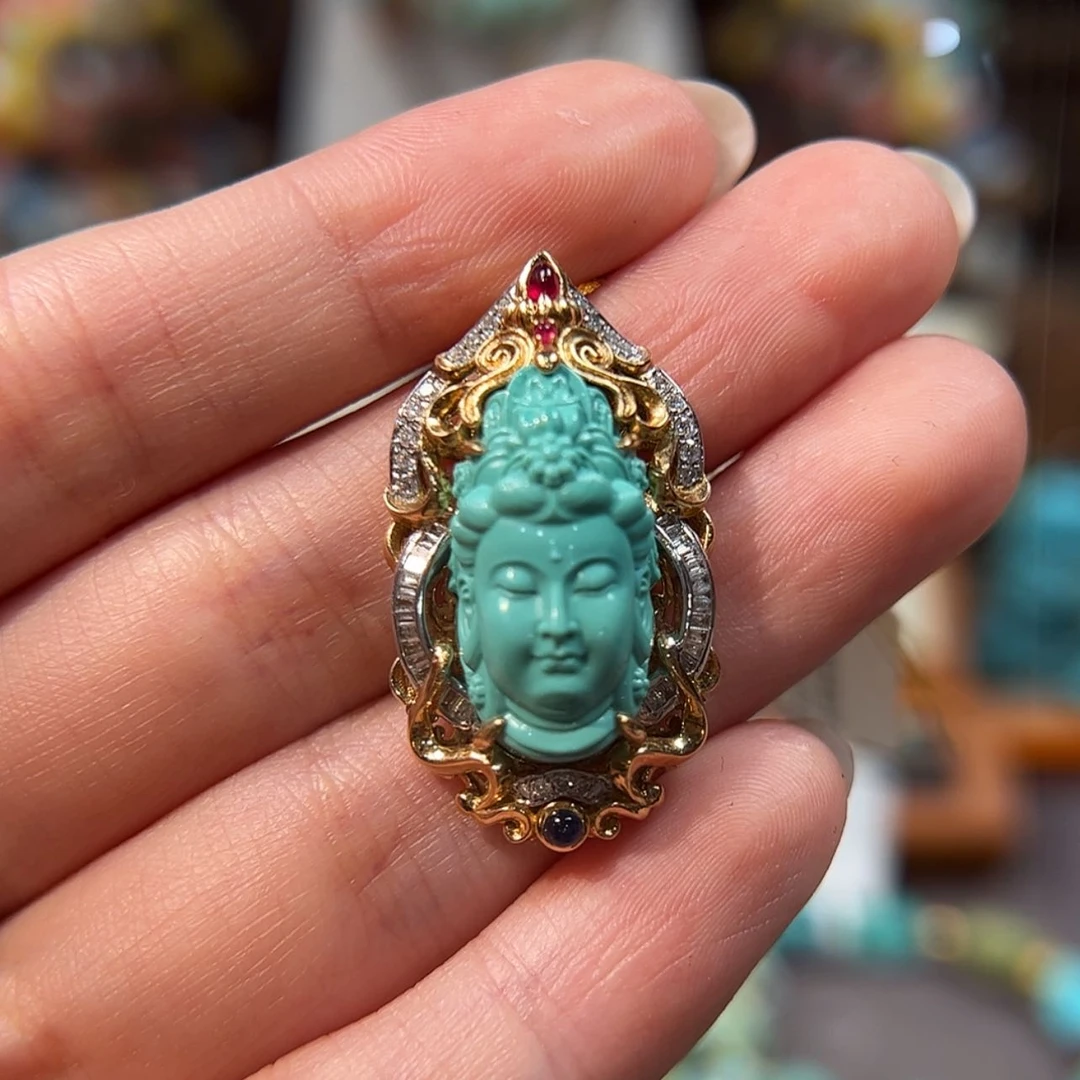 【闪购商品】18K金镶嵌绿松石吊坠(不含链)观音