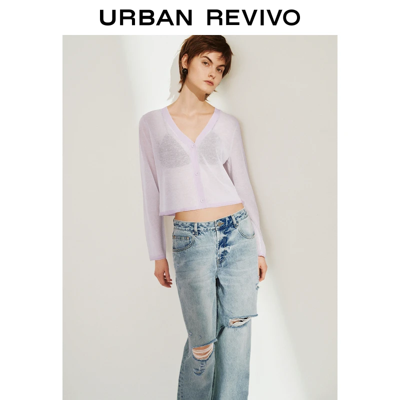 UR2025秋季新款女装休闲简约V领纽扣针织开衫UWM950038