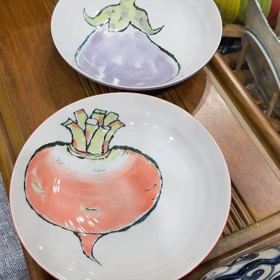 瓷西洞窑蔬菜8.5寸饭盘两只装特价微瑕
