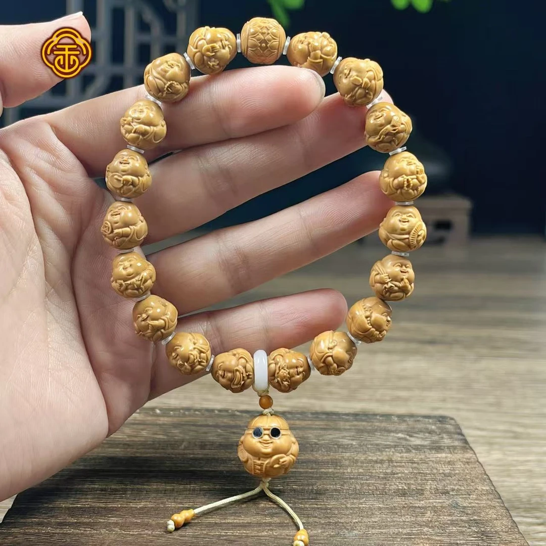 猴头核桃 1.15笑口常开莲花童子坠地主镶嵌眼镜（专属） 文玩手串
