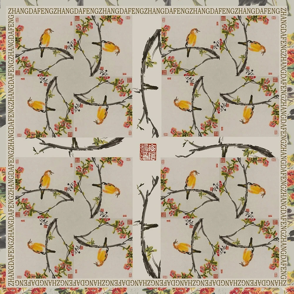 张大风艺术馆  艺术衍生品中国画丝巾《四喜》90X90cm