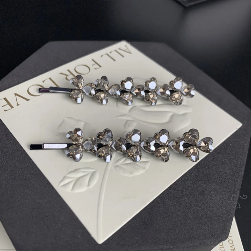 K125【金闪闪】7厘米满钻小花一字夹两只装