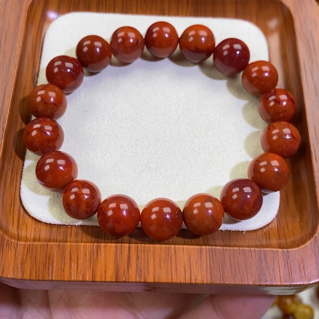 南红玛瑙未镶嵌手链瓦西料满肉火焰纹手串11mm