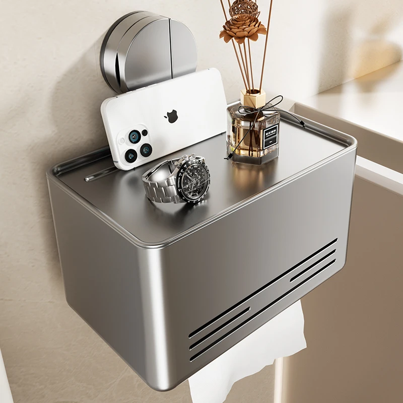 吸盘免打孔安装纸巾盒浴室卫生间纸巾置物一体收纳架实用防锈加厚