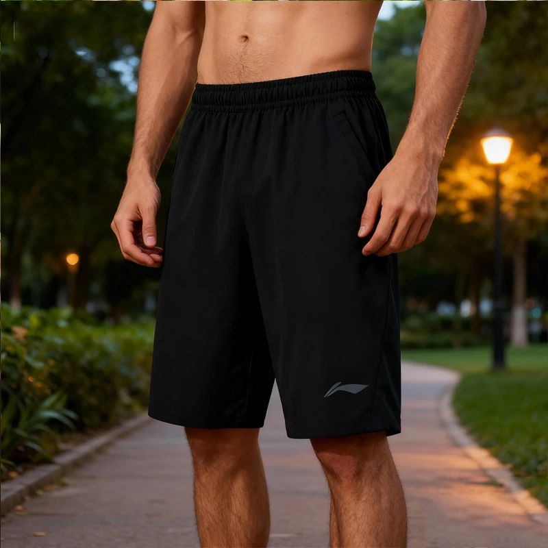 李宁男子夏季健身系列七分裤简约休闲训练速干运动裤AKQU405-B品