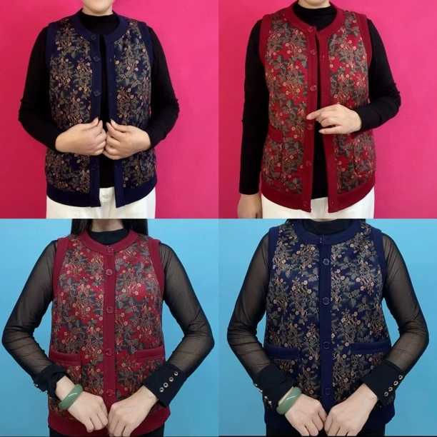 lJ     秋冬圆领加绒妈妈款中老年保暖马甲洋气外穿坎肩