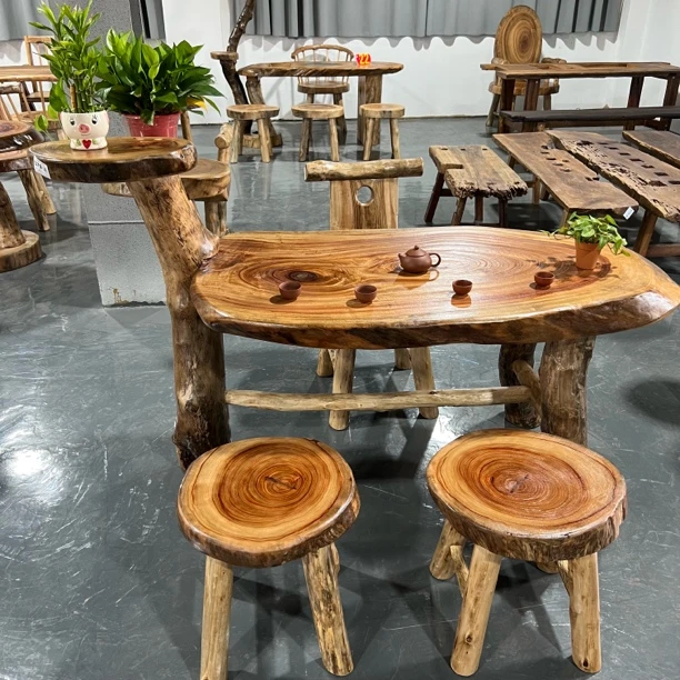 香樟木带花架艺术茶台、餐桌、（五件套）160长70宽72高