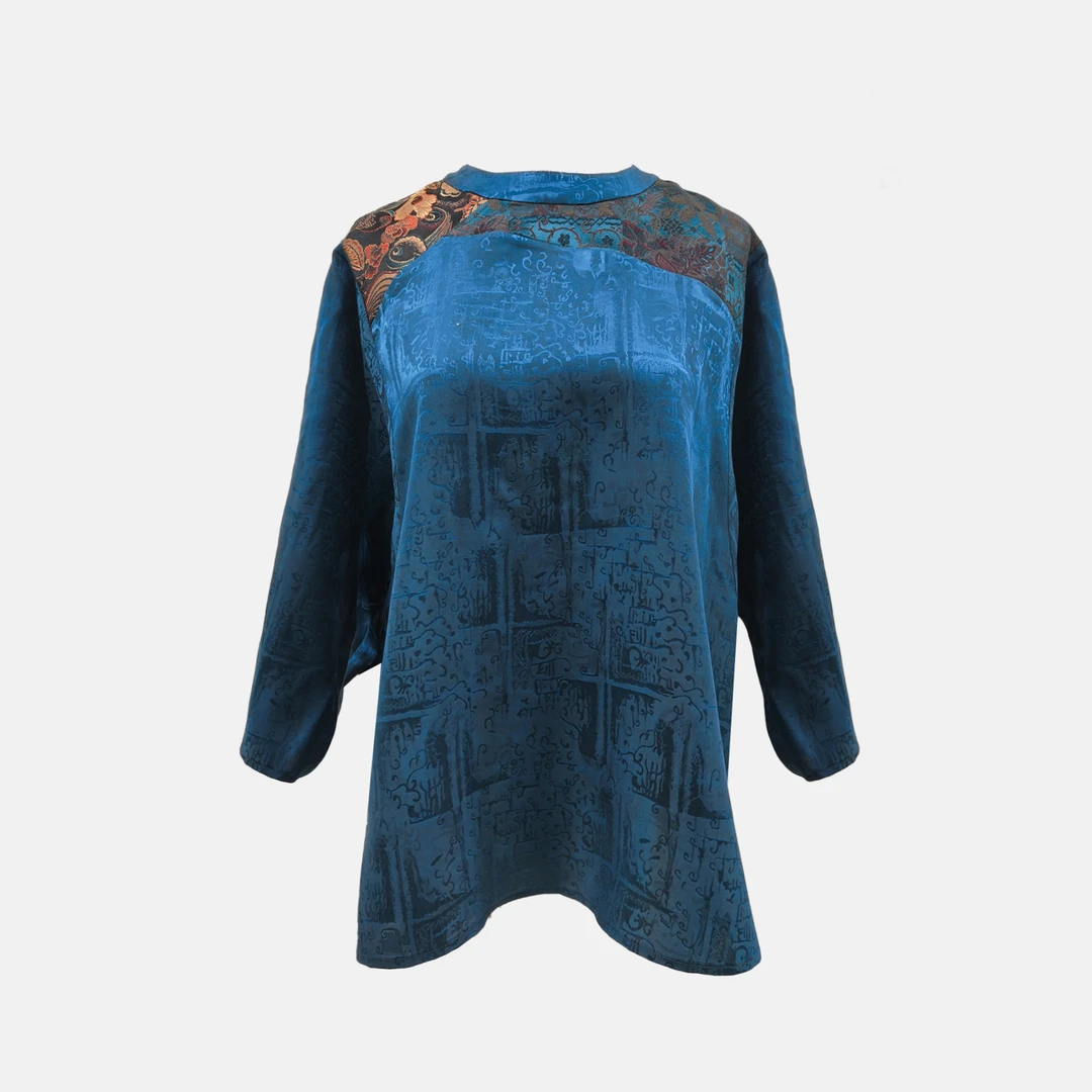 【凤显香云纱】桑波缎拼接七分袖上衣DB-S250033