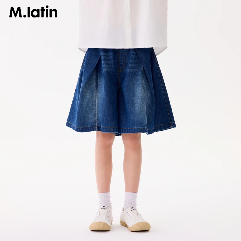 马拉丁童装裤子25夏新款女大童复古时髦宽松阔腿绵柔牛仔裙裤