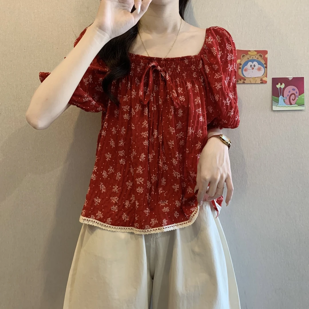 多巴胺甜美碎花短袖衬衫女夏季大码胖MM显瘦遮肚别致超好看小衫