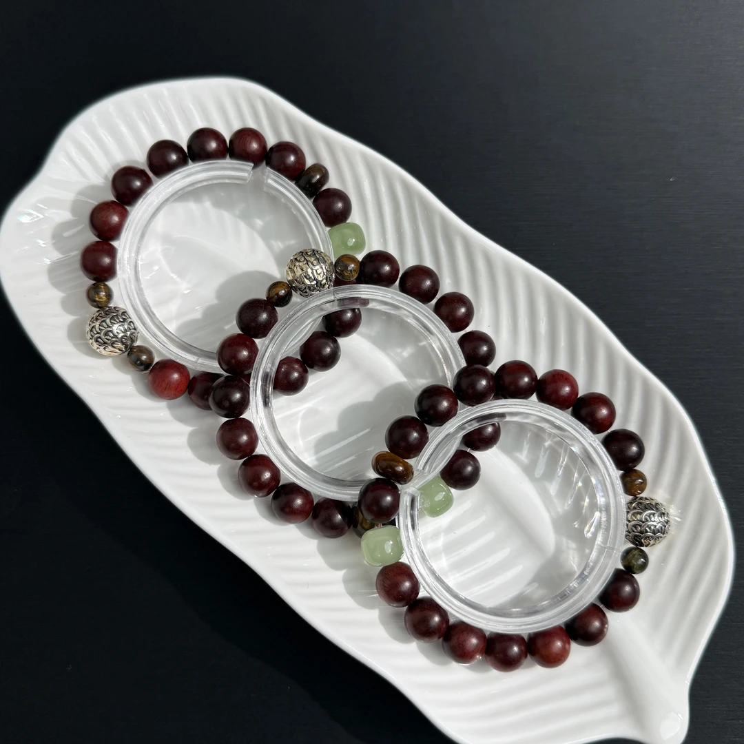 小叶紫檀木玉石转运珠木质佛珠念珠虎眼石9mm手串R133多样性发一