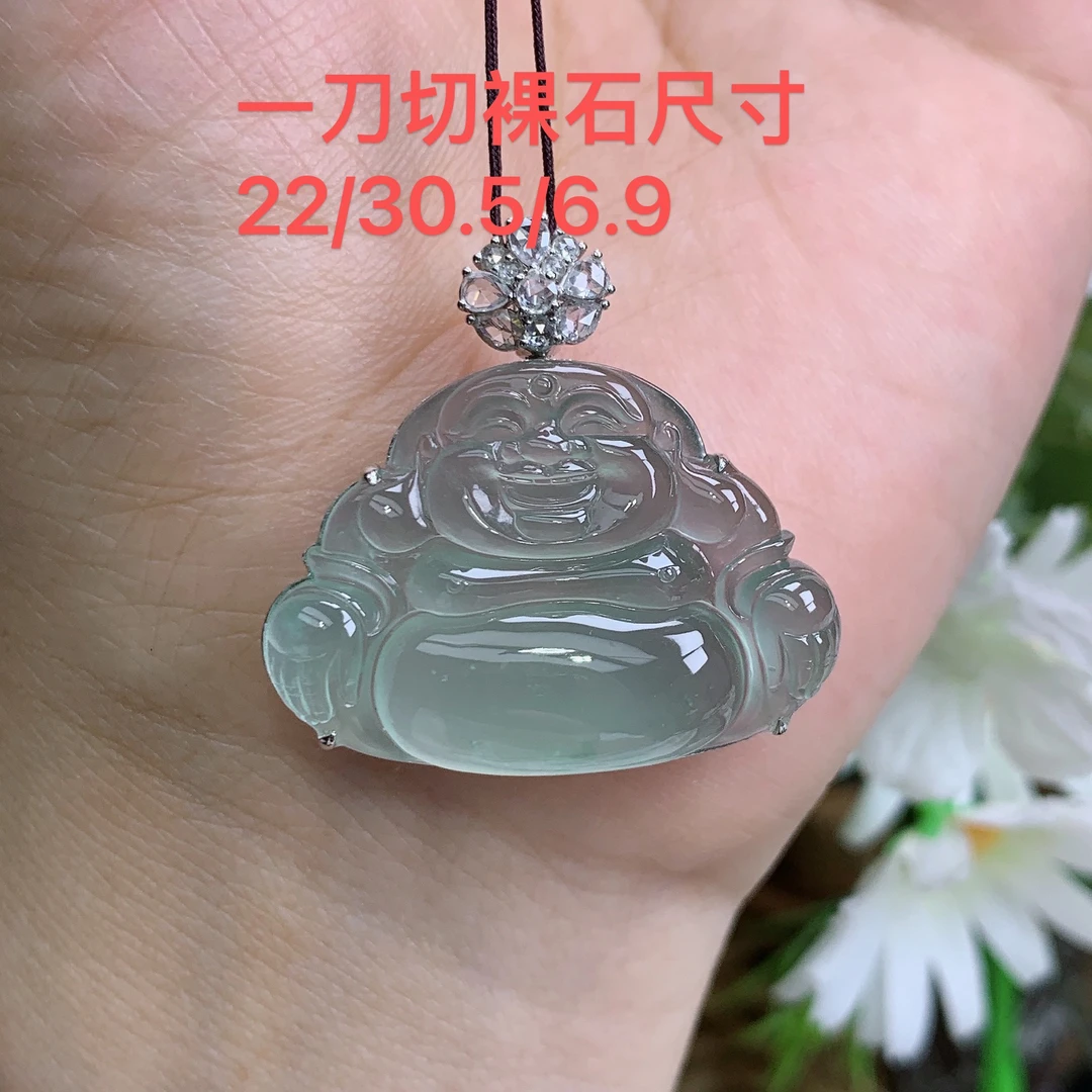缅甸天然翡翠A货18k高冰玻起光晴绿佛公吊坠雪尺寸29.5/30.5/9.6m