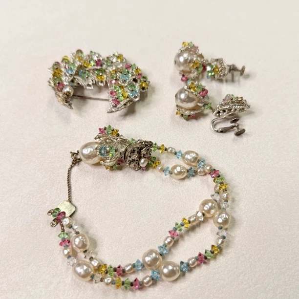 铜合金锆石胸针 【六六中古】孤品复古胸针三件套te6062手围17