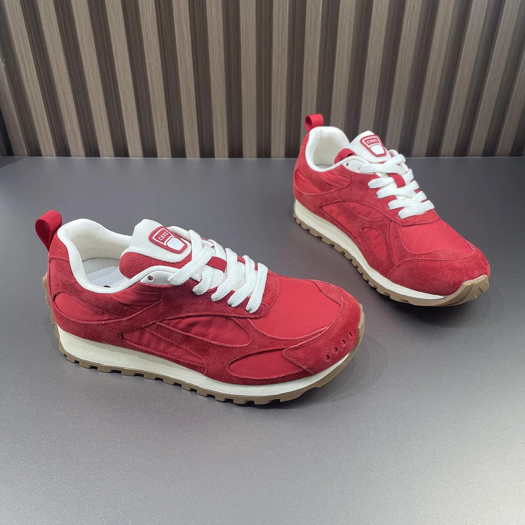 红色德训鞋女款2025秋季新款覆古女鞋厚底阿甘鞋增高运动老爹鞋女