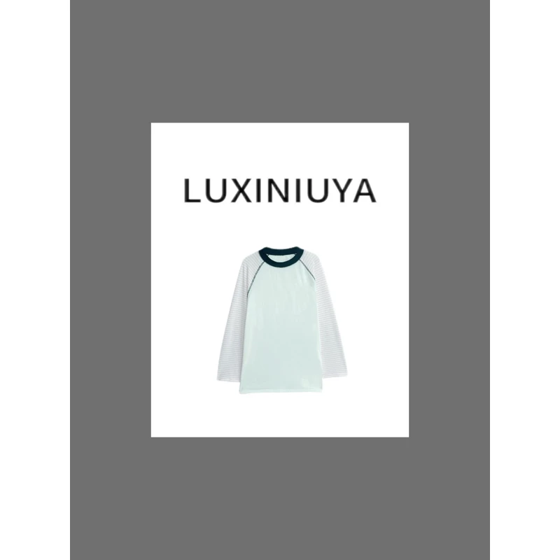 【LUXINIUYA】秋季新品韩版长袖条纹T恤宽松百搭上衣#CX1598