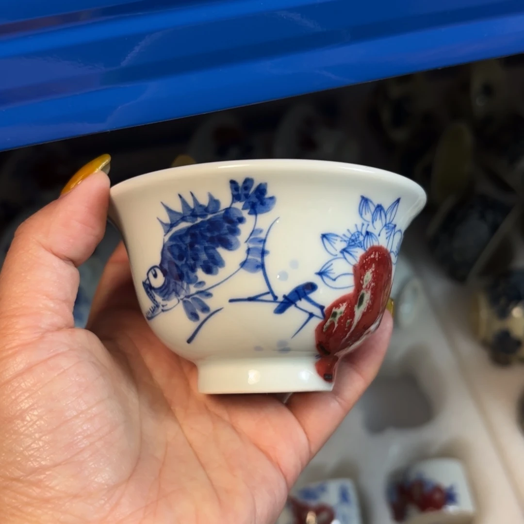 瓷青花手绘釉里红大压手和为贵