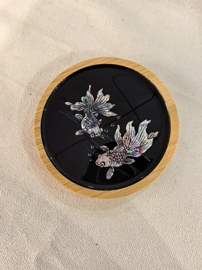 软螺钿镶嵌杯垫+螺钿漆器纯手工非遗工艺（10cm左右）（选图备注）