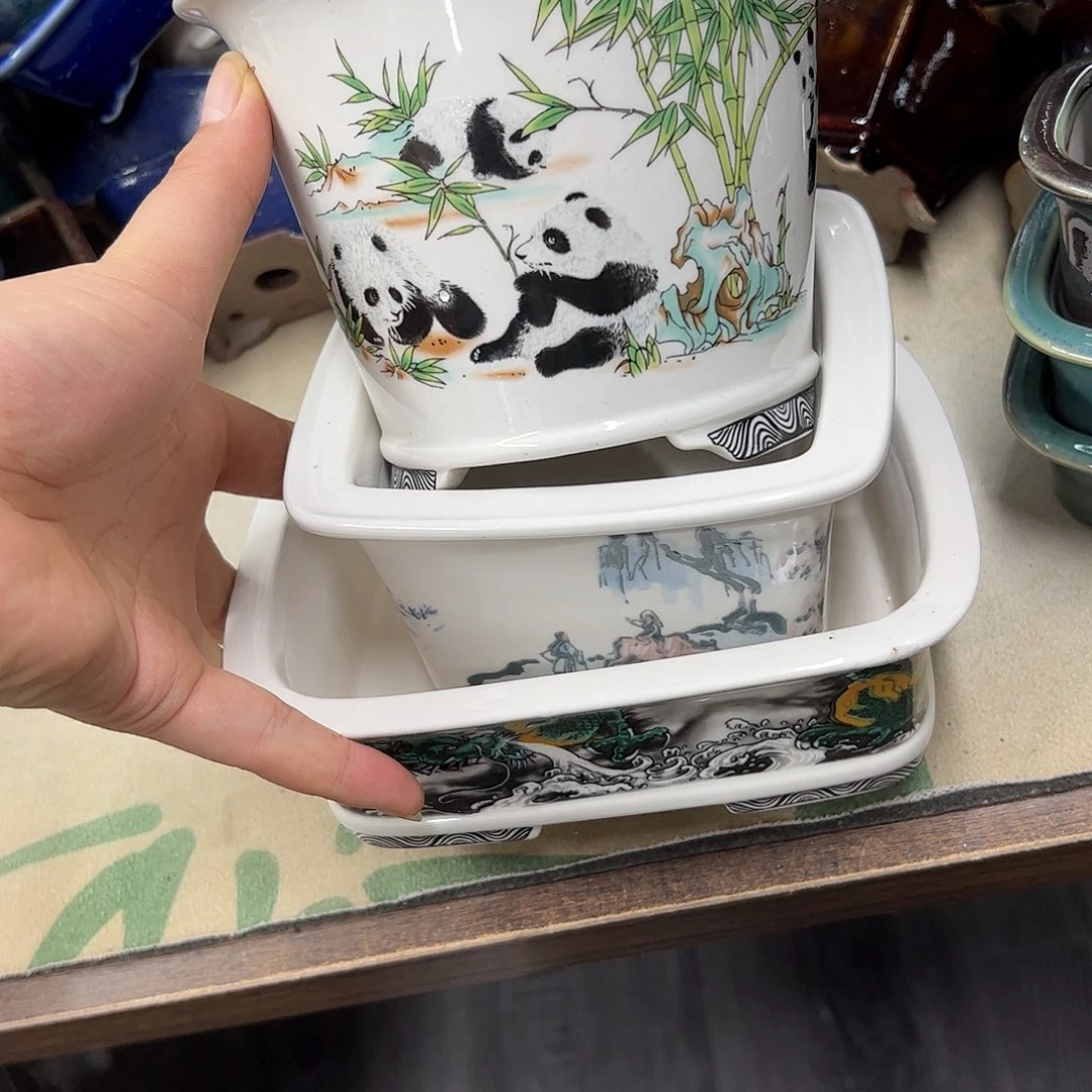 紫砂花盆463号瑕疵3个磕碰口不正处理介意勿拍