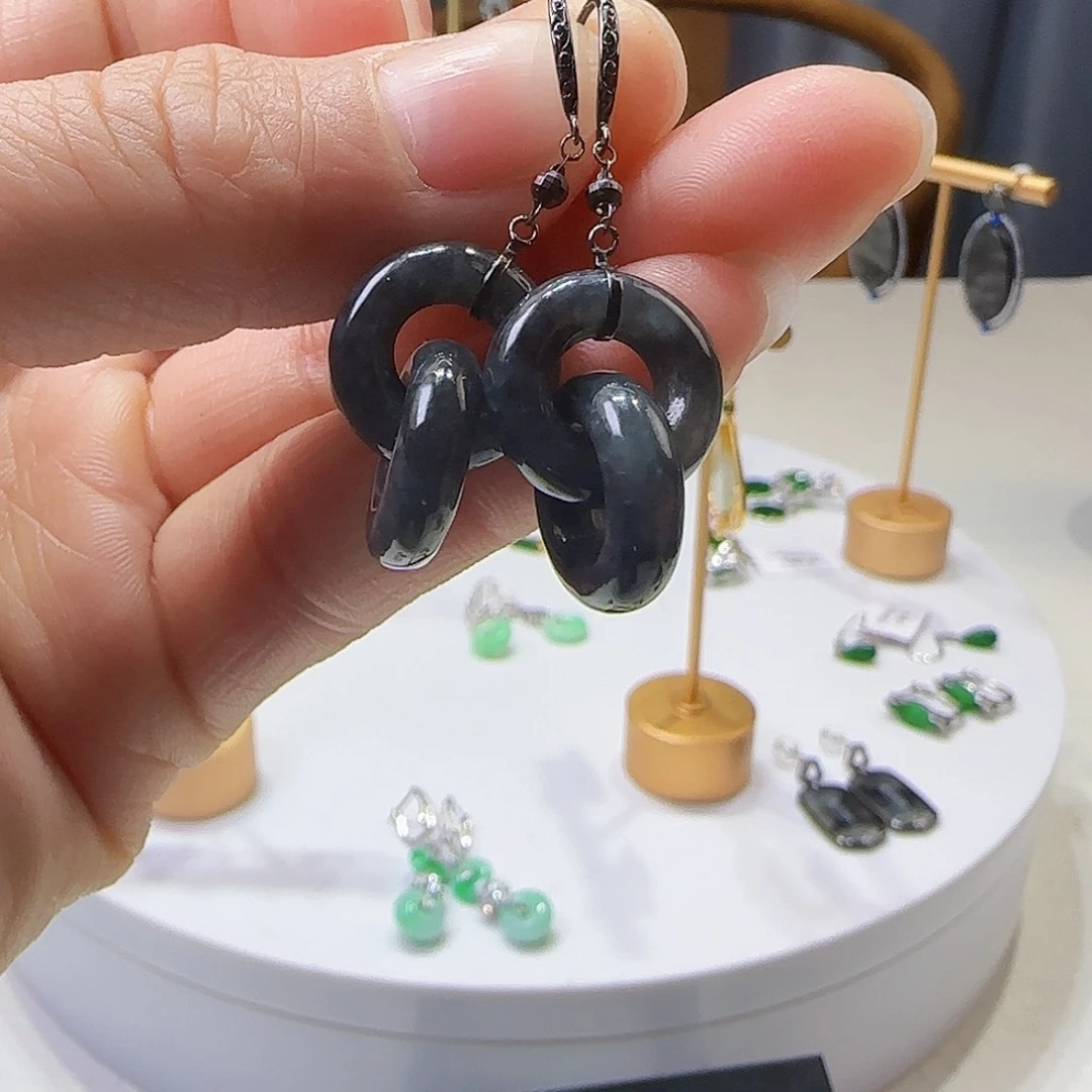 翡翠耳饰18K金镶嵌天然缅甸a货翡翠